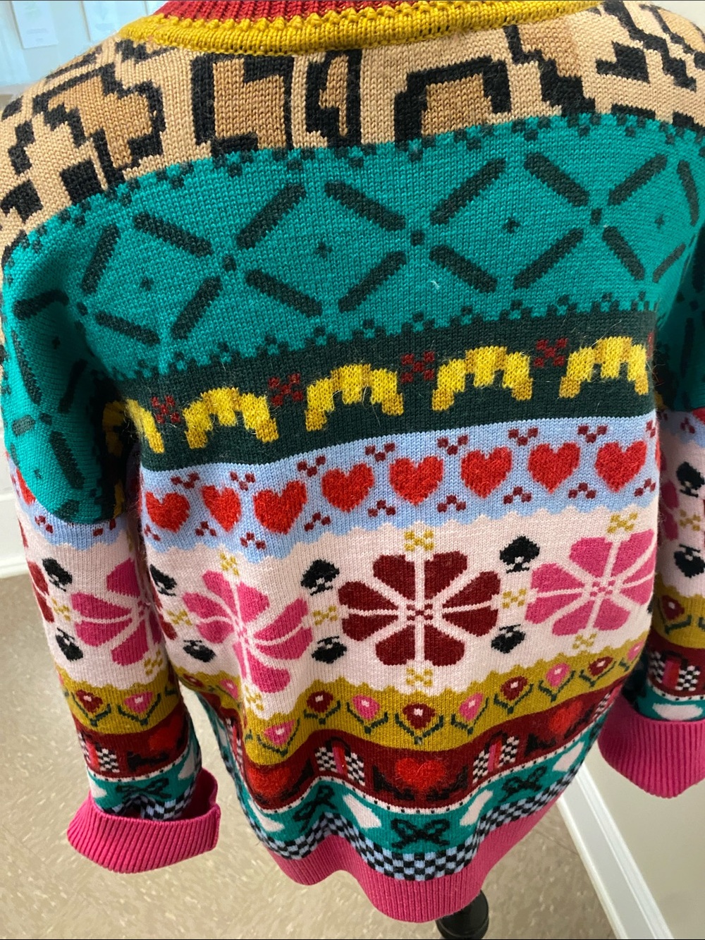 kate spade Multicolor Floral & Heart Crewneck Sweater - Teal/Pink/Red/Yellow - Picture 6 of 11